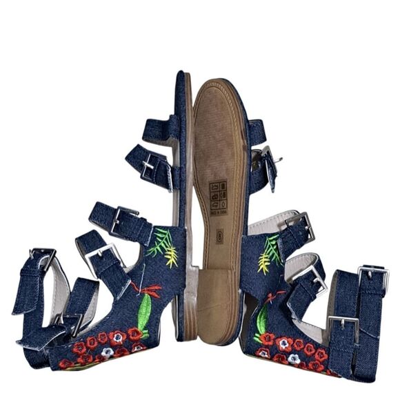 Vintage Havana Nina Black Denim Floral Embroidered Gladiator Sandal Size 8 Blue - Picture 6 of 15